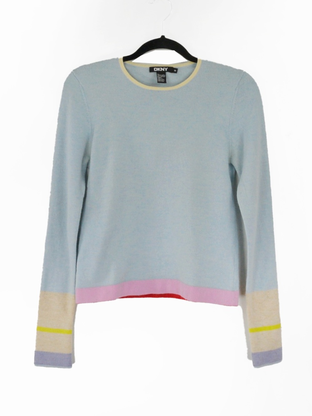 Vintage DKNY Blue Stripe Merino Angora Wool Stripe Pullover Sweater 90s 00s Y2K